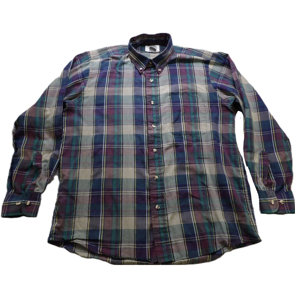 VTG 80s The Men Store Sears Shirt Medium Multicolor Plaid Long Sleeve Button Top